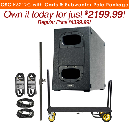 QSC KS212C Powered Dual 12-inch Cardioid Subwoofer with Equipment Transport Carts & Subwoofer Pole Package