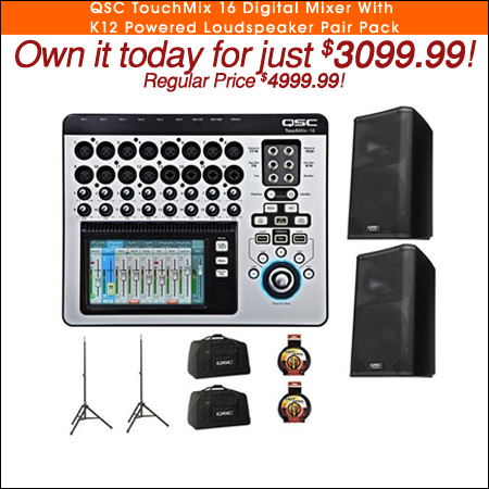  QSC TouchMix 16 Digital Mixer With K12 Powered Loudspeaker Pair Pack