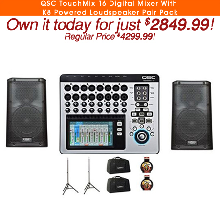  QSC TouchMix 16 Digital Mixer With K8 Powered Loudspeaker Pair Pack