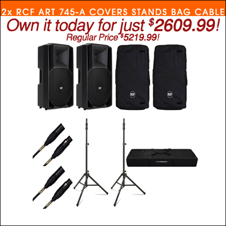 RCF 2x RCF ART 745-A + Covers + Stands + Bag + Cables 
