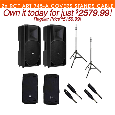 RCF 2x RCF ART 745-A + Covers + Stands + Cables 