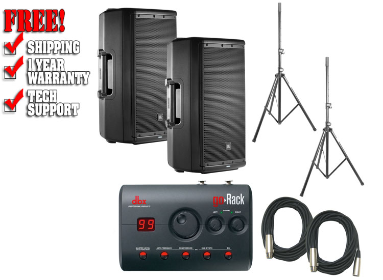 JBL EON612 Speakers & dbx GoRACK Processor Bundle