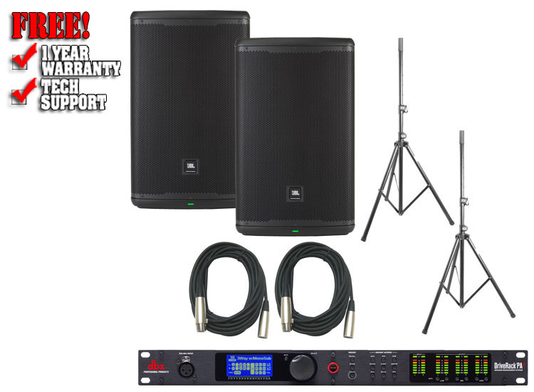 JBL EON715 Speakers and dbx DriveRack PA2 Bundle