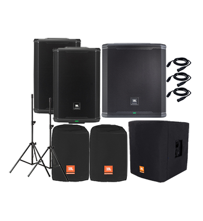 (2) JBL PRX908 and PRX915XLF with CVR Speaker Stands Package