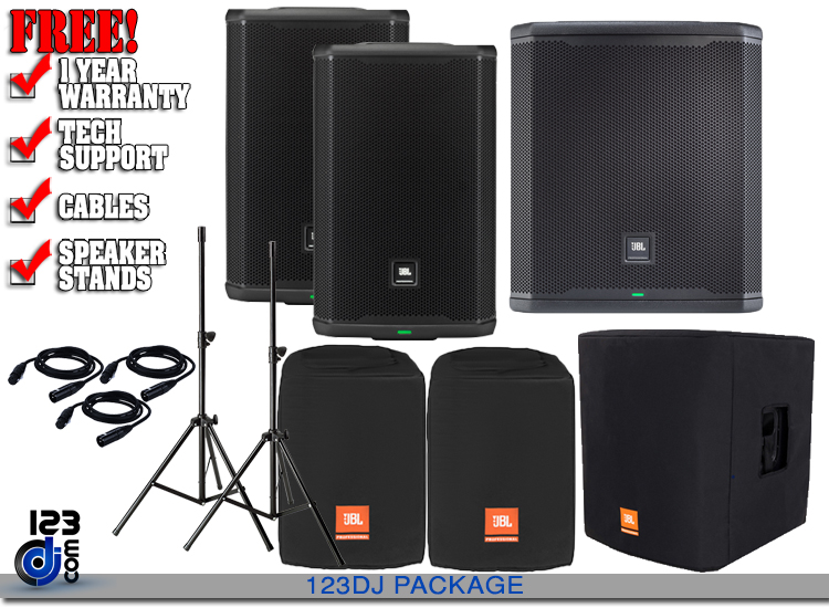 (2) JBL PRX908 and PRX915XLF with CVR Speaker Stands Package