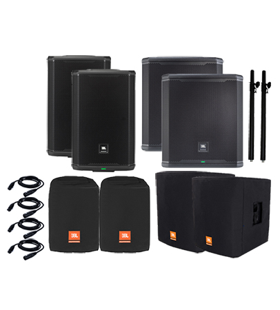 (2) JBL PRX908 and (2) JBL PRX915XLF with CVR Subwoofer Pole Package