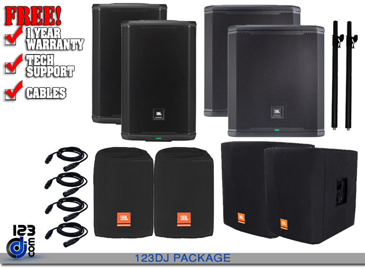 (2) JBL PRX908 and (2) JBL PRX915XLF with CVR Subwoofer Pole Package