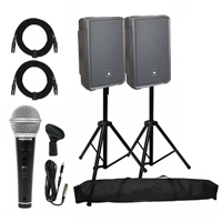 JBL IRX-112BT 12-inch Compact Portable Bluetooth Powered DJ PA Speaker Pair with Stands