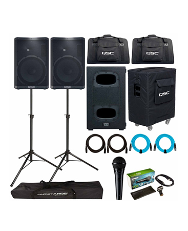 QSC CP12 CP Series Compact 12" Powered Loudspeakers with 12" Powered Subwoofer Package