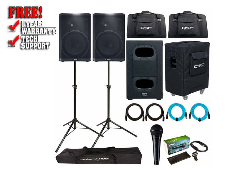 QSC CP12 CP Series Compact 12" Powered Loudspeakers with 12" Powered Subwoofer Package