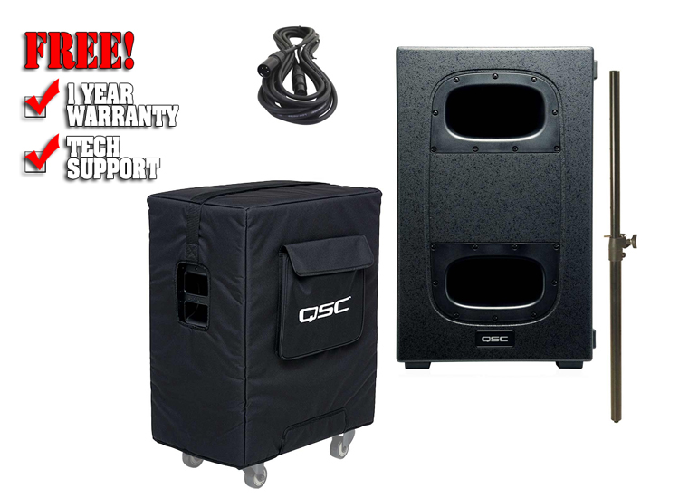 QSC KS212C Powered Dual 12-inch Cardioid Subwoofer with Cover and Pole Package