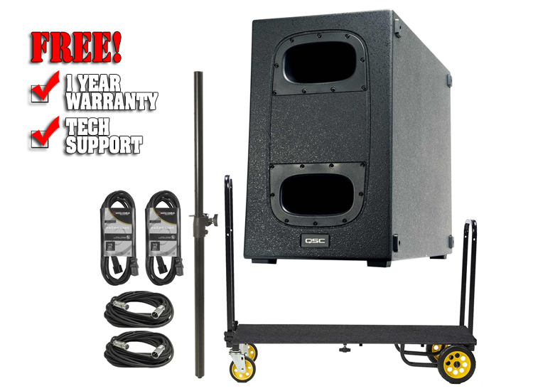 QSC KS212C Powered Dual 12-inch Cardioid Subwoofer with Equipment Transport Carts & Subwoofer Pole Package