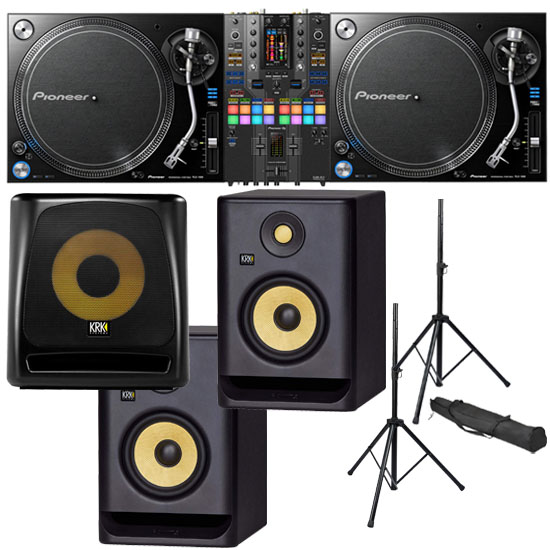 (2) Pioneer DJ PLX1000 Turntable, Pioneer DJ DJM-S11 SE Mixer, (2) KRK RP5G4 Monitors, KRK 10S V2 Sub, Speakers Stands Bundle