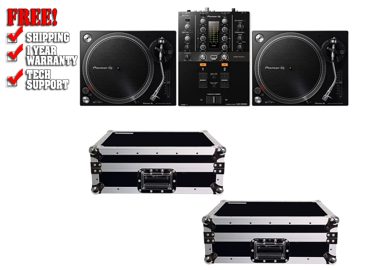 Pioneer DJM-250MK2 DJ Mixer with (2) PLX-500K Turntables & TT Cases