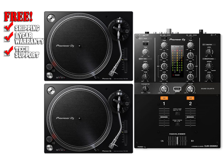 Pioneer DJM-250MK2 Mixer with PLX-500K Turntable & Pioneer DS1