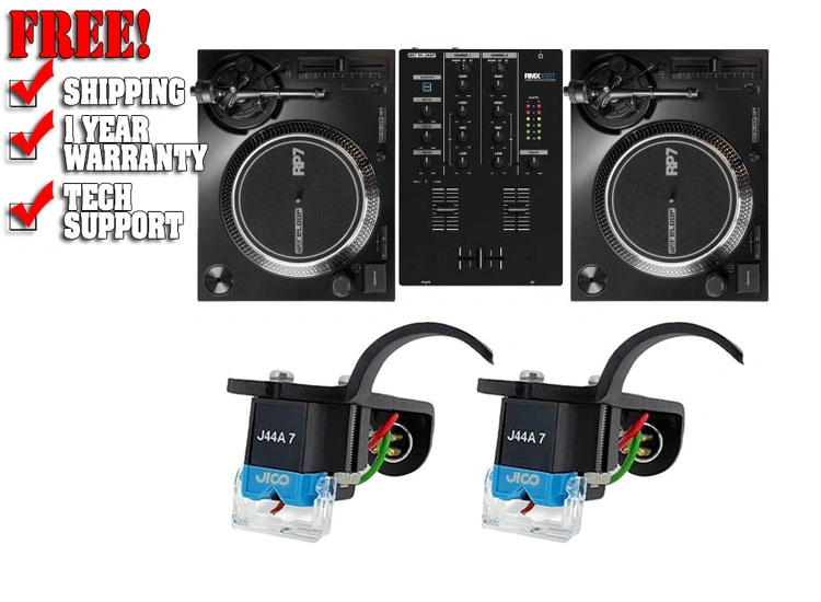 Reloop RP-7 DJ Turntable 2-Pack with Mixer & Cartridges