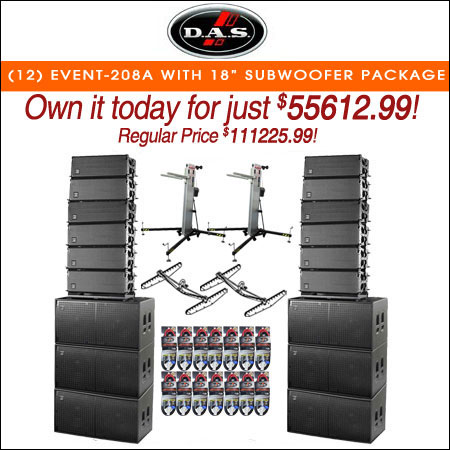 (12) DAS Event-208A Dual 8" Powered Line Array Speakers with 18" Subwoofer Package