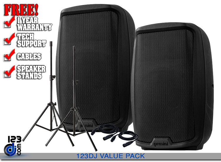 RCA and Aux Input Gemini Audio AS-2108P 8 Inch Woofer 500w Watts Active Portable PA System Power DJ Speakers With XLR Input/XLR Output 2 x 1/4 Inch Microphone 