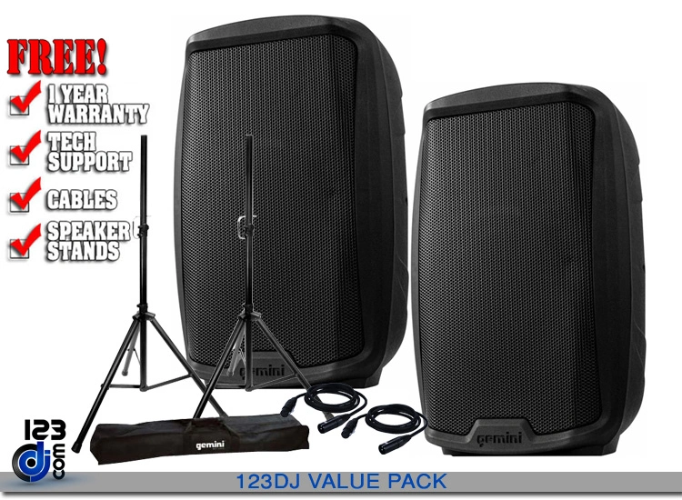 Gemini AS-2110P 1000W Active 10" Loudspeaker VALUE PACK