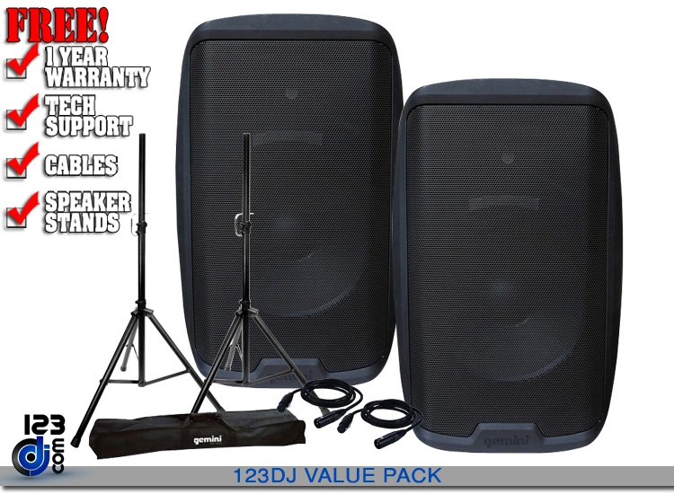 Gemini AS-2112P 12" 1500 Watt Powered Loudspeaker VALUE PACK
