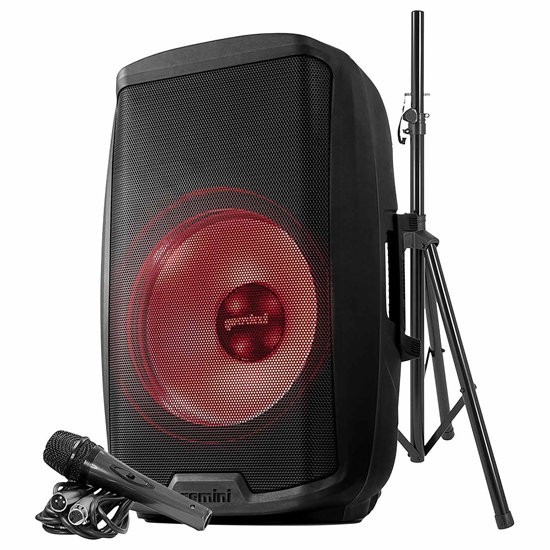 Gemini AS-2115BT-LT-PK Active 15" LED Party Light Loudspeaker with Stand & Microphone