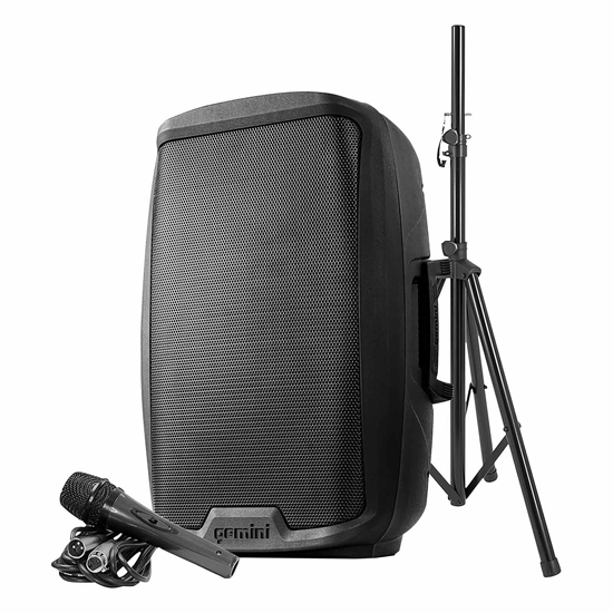 Gemini AS-2115BT-PK Active 15" LED Party Light Loudspeaker with Stand & Microphone