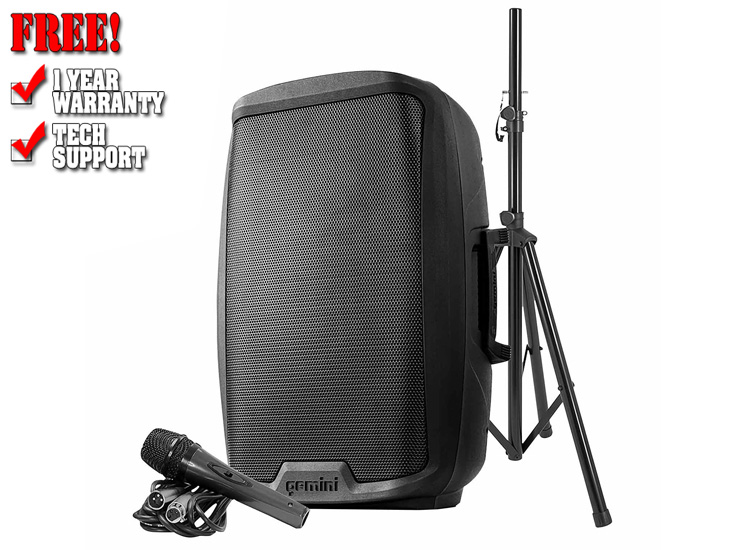 Gemini AS-2115BT-PK Active 15" LED Party Light Loudspeaker with Stand & Microphone