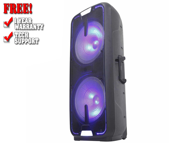 Gemini GSX-L2515BTB Dual 15" Dynamic Woofer LED Lightshow Bluetooth Rechargeable Party Speaker