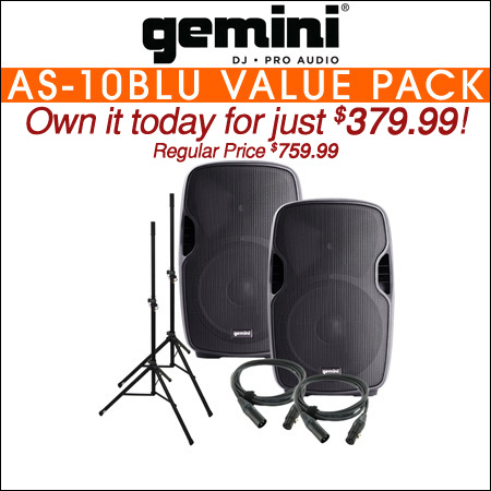 Gemini AS-10BLU 10-Inch Powered Bluetooth Loudspeaker Value Pack