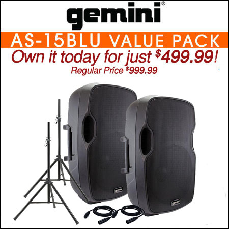  Gemini AS-15BLU 15-inch Active Loudspeaker with USB /SD / Bluetooth Value Pack