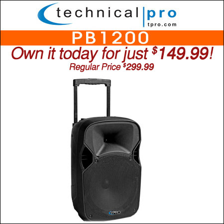 Technical Pro PB1402 Rechargeable 12" Bluetooth Speaker with Battery Backup and LED Woofer