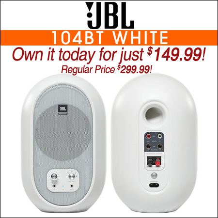 JBL 104-BT Bluetooth Compact Powered Desktop Speaker, White, Pair
