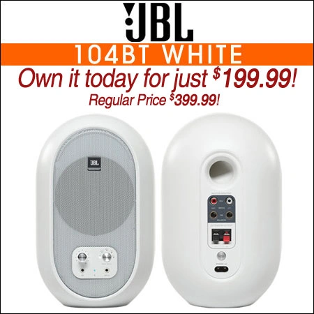 JBL 104-BT Bluetooth Compact Powered Desktop Speaker, White, Pair