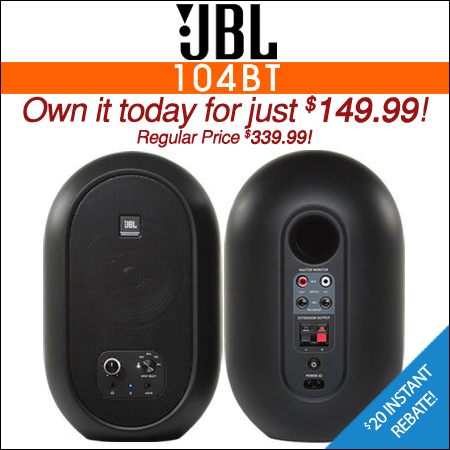 JBL 104-BT Bluetooth Compact Powered Desktop Speaker, Black, Pair
