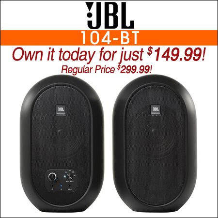 JBL 104-BT Bluetooth Compact Powered Desktop Speaker, Black, Pair