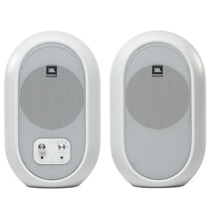 JBL 104-BT Bluetooth Compact Powered Desktop Speaker, White, Pair