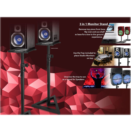 Technical Pro Professional Steel Triple Tripod Speaker Stand Pair Black