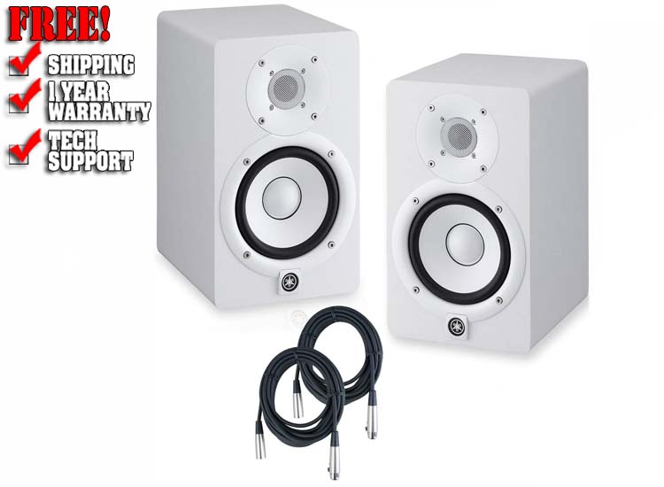 Yamaha HS5 Powered Studio Monitors Pair White with XLR Cables Bundle