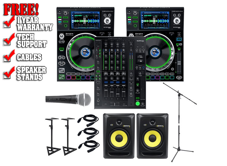 (2) Denon DJ SC5000M Prime & DJ X1800 Prime + (2) KRK RP5-G3 Rokit  + Microphone