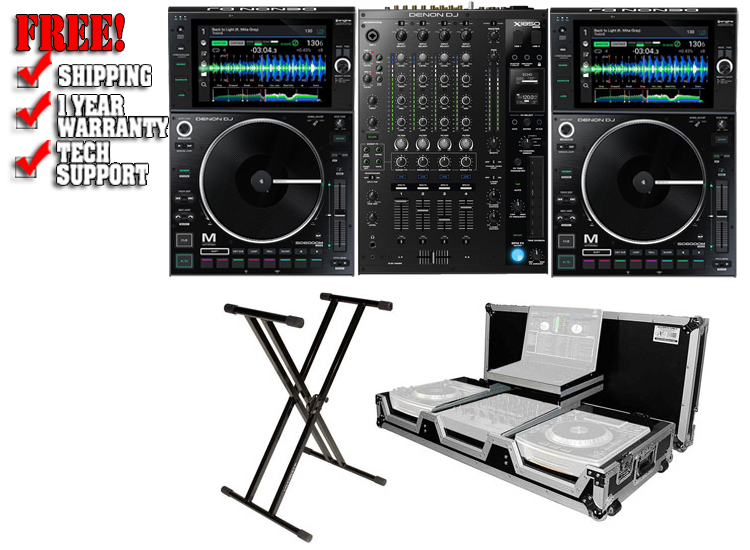 (2) Denon DJ SC6000M Prime Media Players and X1850 Prime 4-Channel Club Mixer with Coffin Case Pro DJ Package