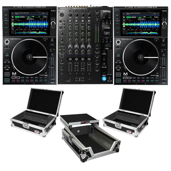 (2) Denon SC6000M PRIME Media Players and X1850 Prime 4-Channel Club Mixer with ATA Cases Pro DJ Package