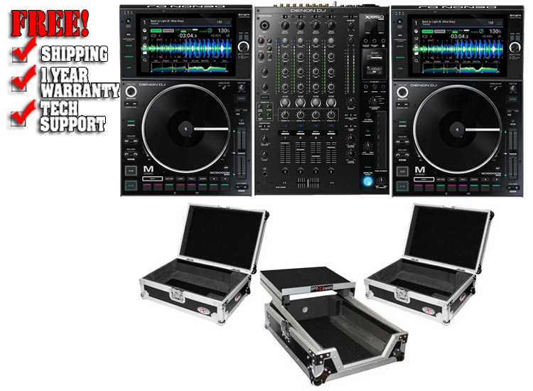 (2) Denon SC6000M PRIME Media Players and X1850 Prime 4-Channel Club Mixer with ATA Cases Pro DJ Package