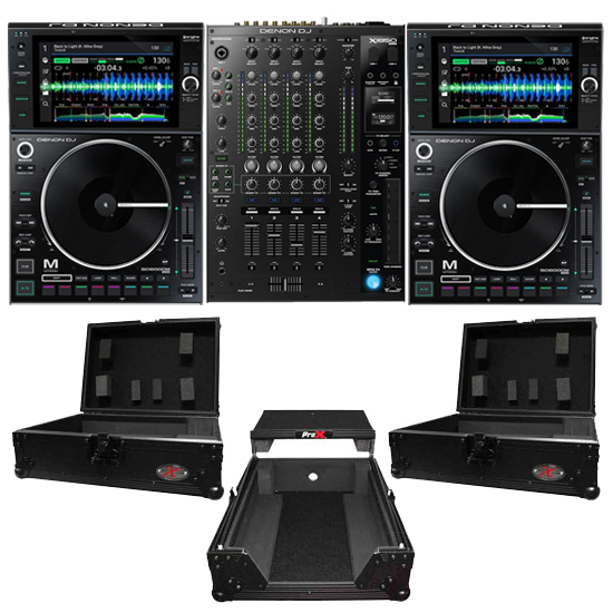 (2) Denon DJ SC6000M Prime Media Players and X1850 Prime 4-Channel Club Mixer with Black ATA Cases Pro DJ Package