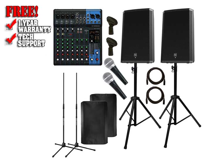(2) Electro-Voice ZLX-15P with Yamaha MG10XU Mixer & Microphones Package