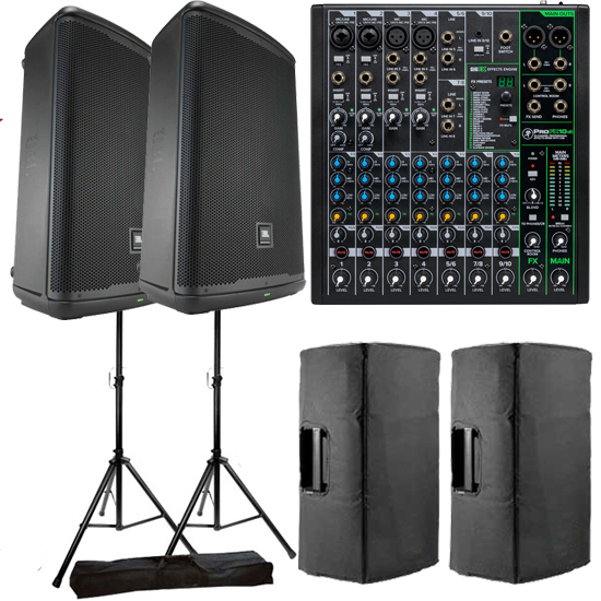 (2) JBL EON715 Speakers with Mackie ProFX10v3 Package