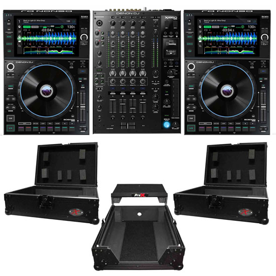 (2) Denon DJ SC6000 Prime Media Players and X1850 Prime 4-Channel Club Mixer with Black ATA Cases Pro DJ Package 