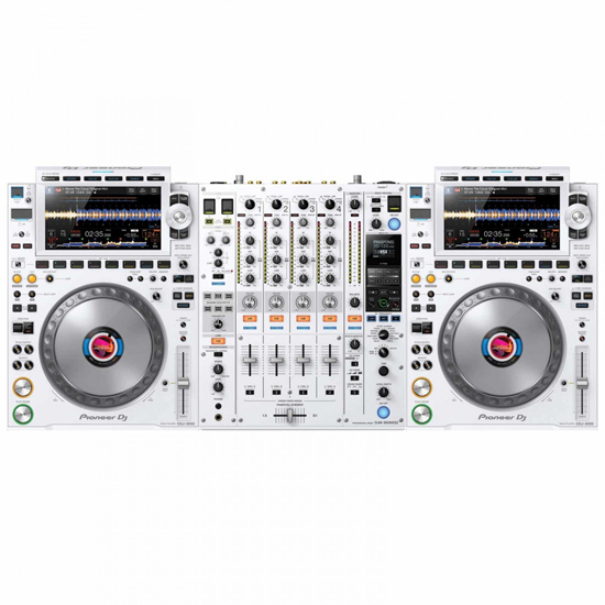 (2) Pioneer DJ CDJ-3000 White Flagship Pro-DJ Multi Players with Limited Edition White DJM-900NXS2 4-Channel Digital Pro-DJ Mixer Package