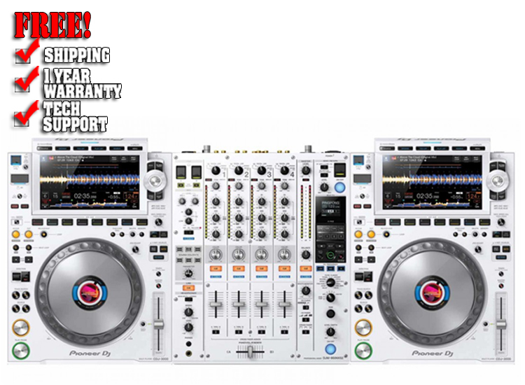 (2) Pioneer DJ CDJ-3000 White Flagship Pro-DJ Multi Players with Limited Edition White DJM-900NXS2 4-Channel Digital Pro-DJ Mixer Package