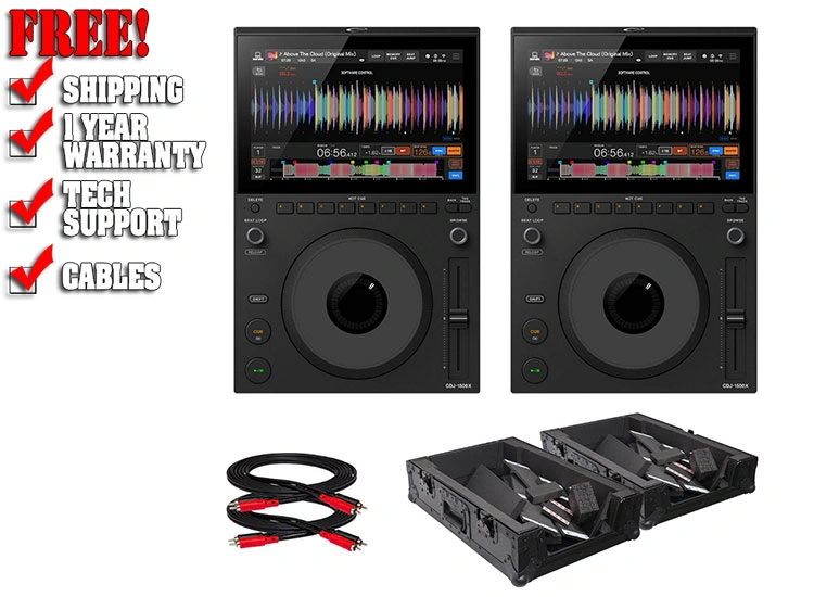 AlphaTheta CDJ-1500X 2-Pack with Black Flight Cases