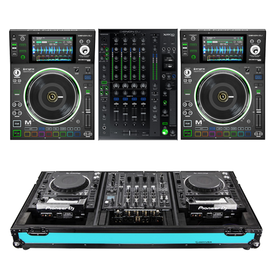 Denon DJ SC5000M X1800 Mixer Odyssey FFX12CDJWXDBL Coffin Bundle